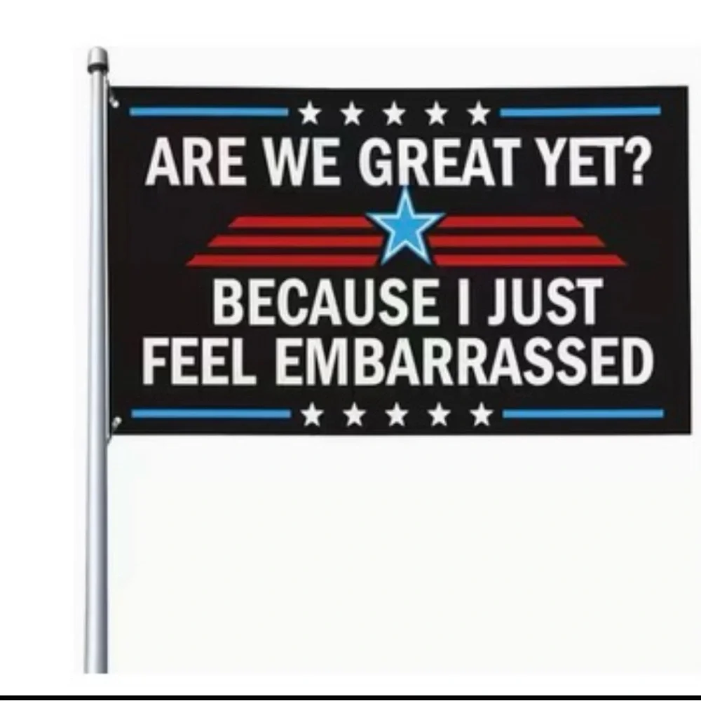 (new) Large house flag 5’x3’ 'Are We Great Yet? Because I Just..”